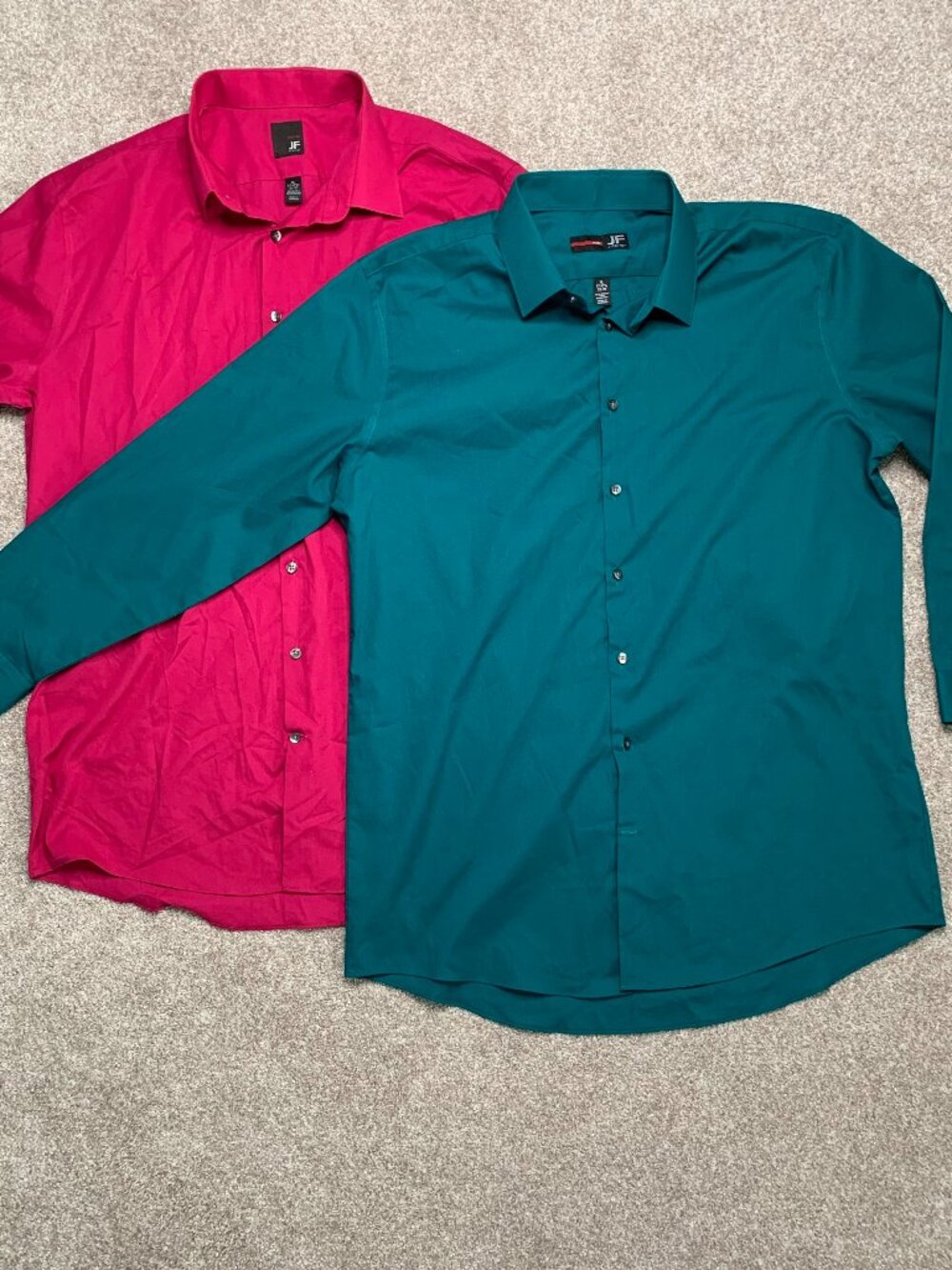 2 J Ferrar Men's Slim Fit Dress Shirts Button Up, Size XL, 17-17 1/2 Green, Pink
